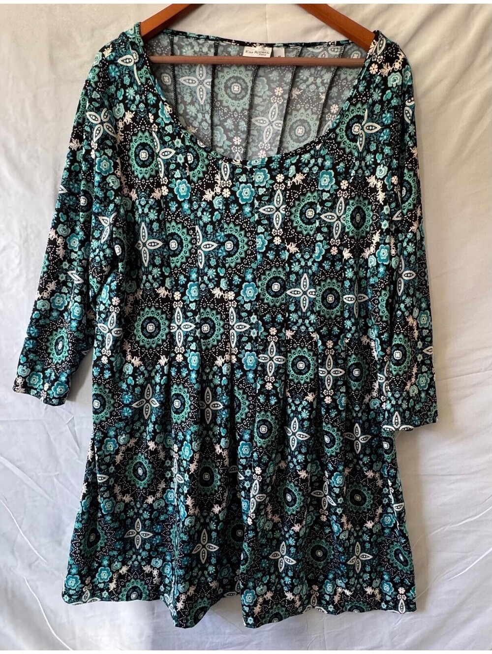 Dress Womens L Black Turquoise Floral Paisley Boho Stretch Knit Midi